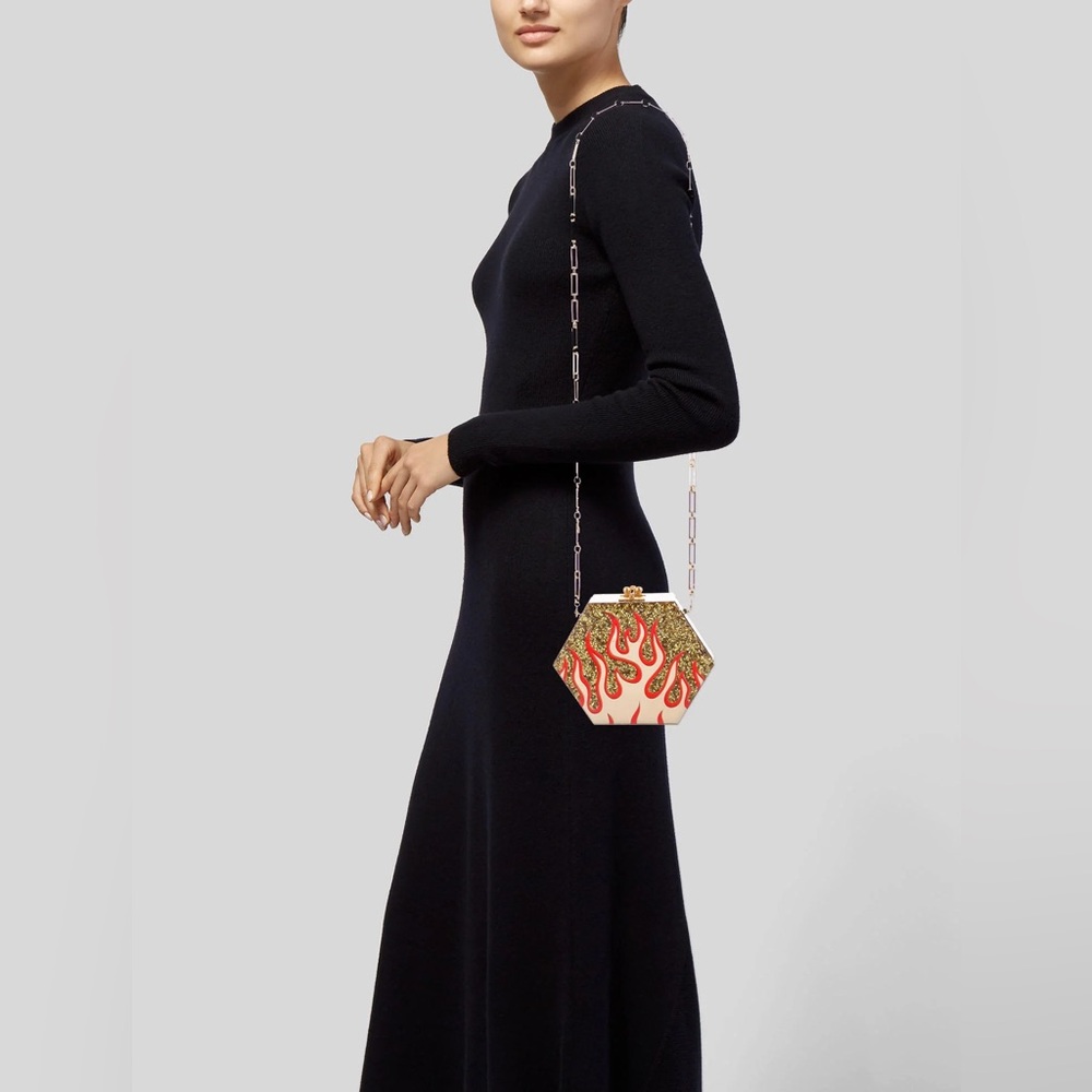 Edie Parker Gold Flames Macy Hexagonal Clutch - Picture 3 of 7